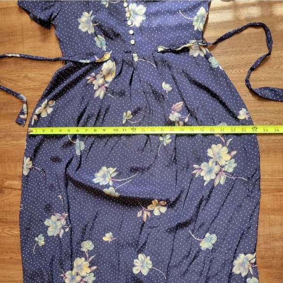 Vintage 80s/90s Jonathan Martin Blue Polka Dot Floral Maxi Dress Button Down - Picture 11 of 15